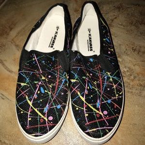 Icanvass black slip on shoe sparkly splatter paint